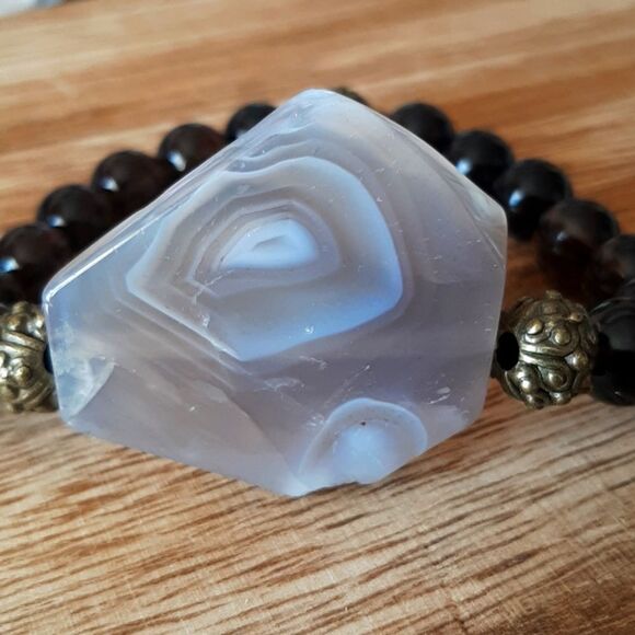 Agate & Smoky Quartz Beaded Stretch Bracelet - Picture 1 of 6